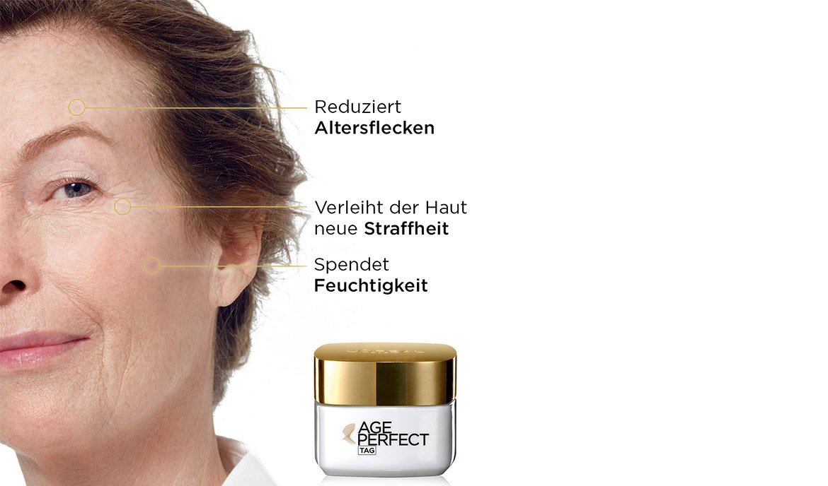 Collage aus älterer Frau und der Age Perfect Tagescreme